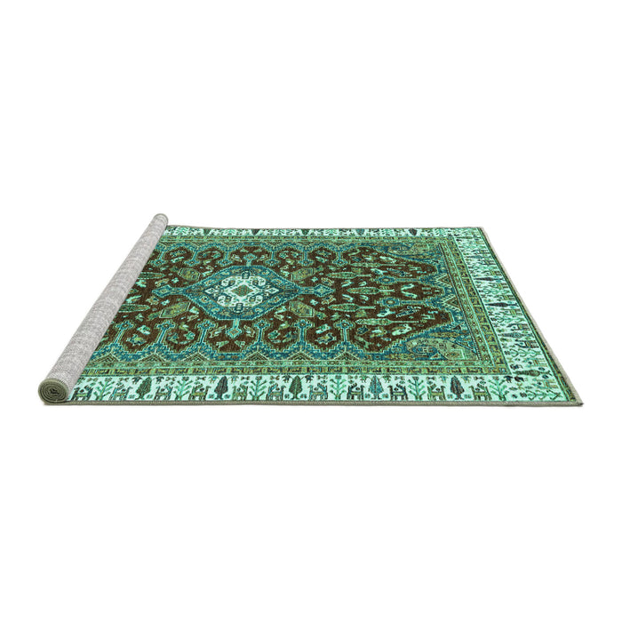 Sideview of Machine Washable Abstract Turquoise Modern Area Rugs, wshabs2980turq