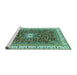 Sideview of Machine Washable Abstract Turquoise Modern Area Rugs, wshabs2980turq