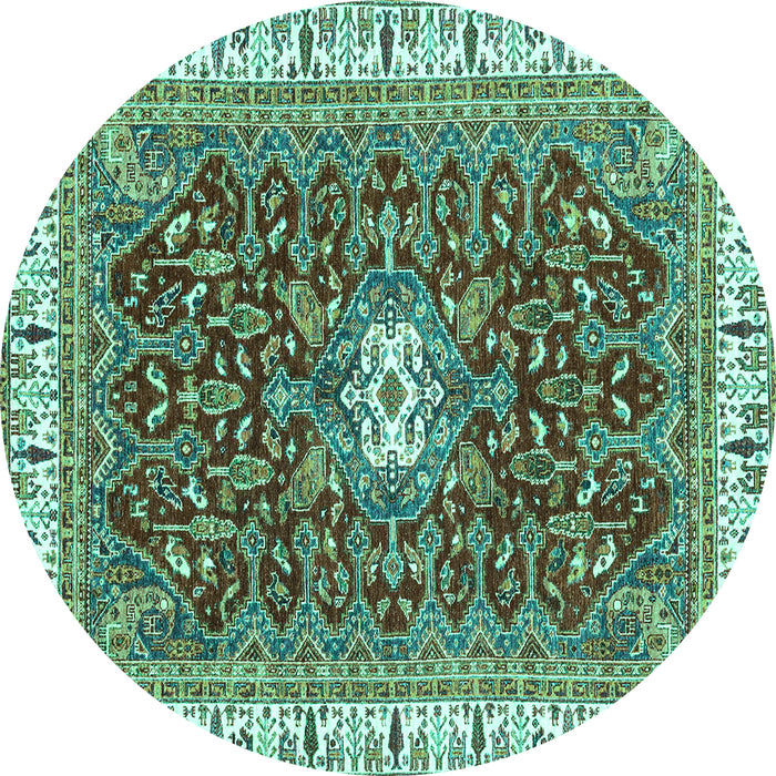 Round Machine Washable Abstract Turquoise Modern Area Rugs, wshabs2980turq