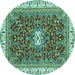 Round Machine Washable Abstract Turquoise Modern Area Rugs, wshabs2980turq