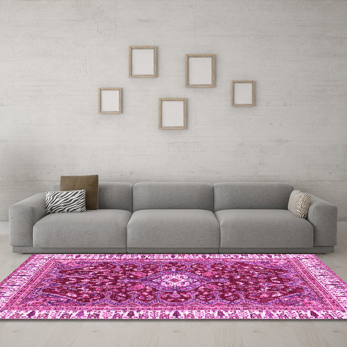 Machine Washable Abstract Pink Modern Rug in a Living Room, wshabs2980pnk