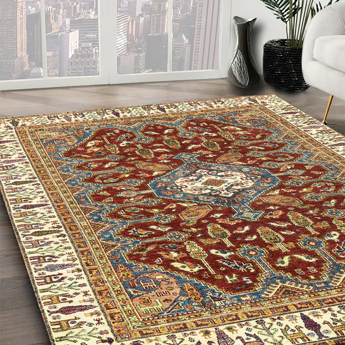 Machine Washable Abstract Brown Red Rug in a Family Room, wshabs2980