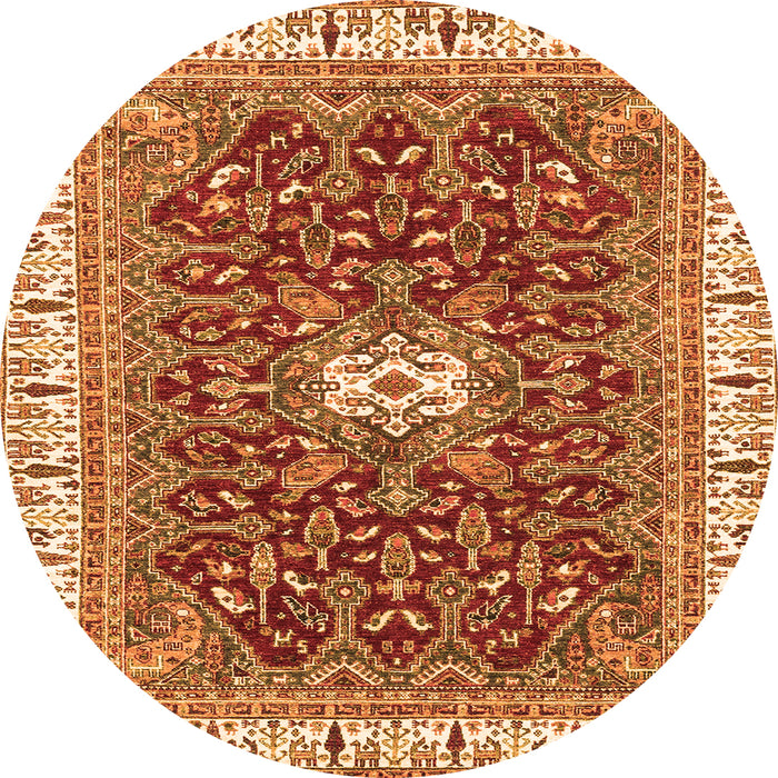 Round Machine Washable Abstract Orange Modern Area Rugs, wshabs2980org