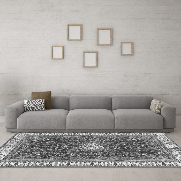 Machine Washable Abstract Gray Modern Rug in a Living Room,, wshabs2980gry