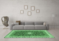 Machine Washable Abstract Emerald Green Modern Rug, wshabs2980emgrn