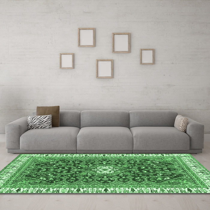 Machine Washable Abstract Emerald Green Modern Area Rugs in a Living Room,, wshabs2980emgrn