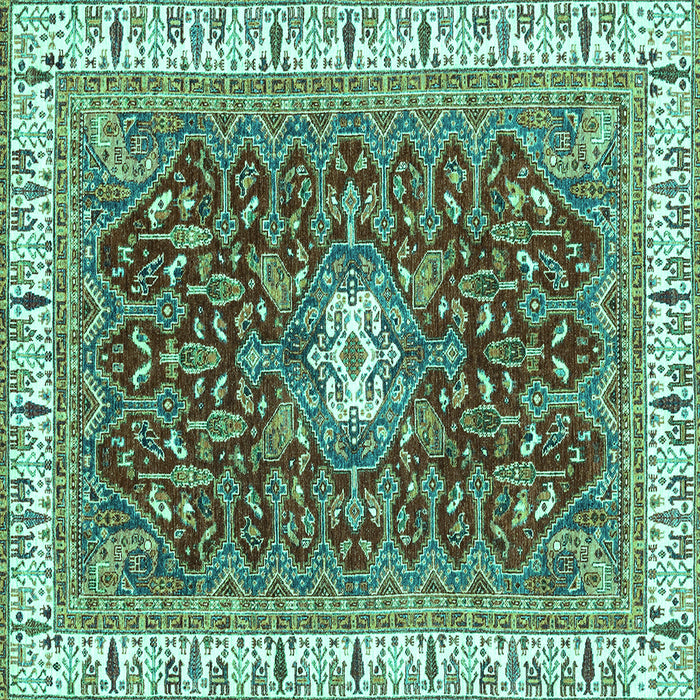 Square Machine Washable Abstract Turquoise Modern Area Rugs, wshabs2980turq