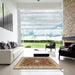 Square Abstract Brown Red Modern Rug in a Living Room, abs2980