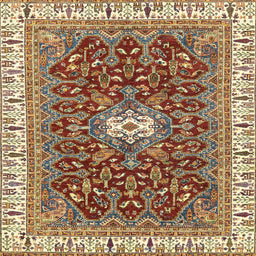 Square Machine Washable Abstract Brown Red Rug, wshabs2980