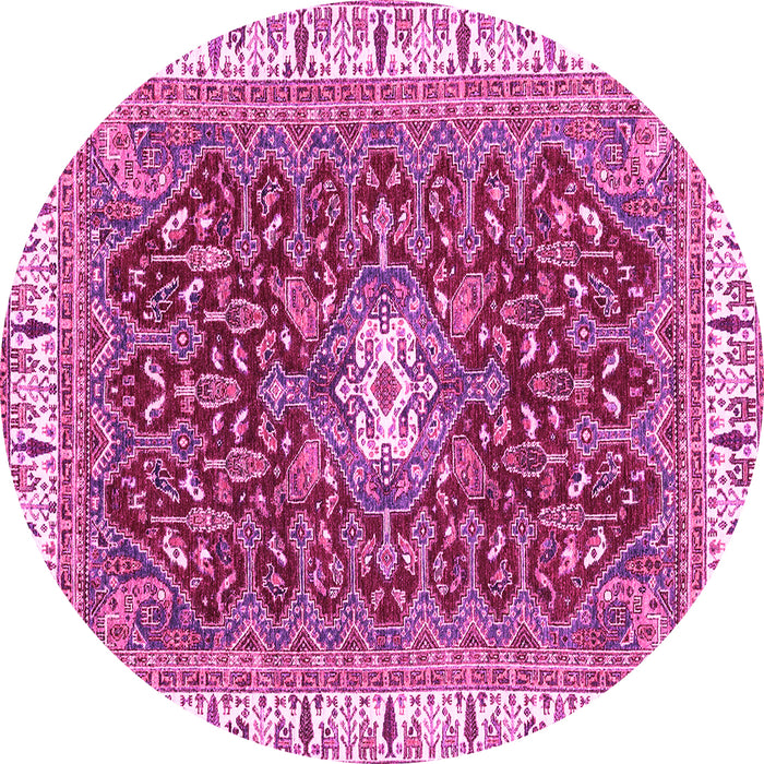 Round Machine Washable Abstract Pink Modern Rug, wshabs2980pnk