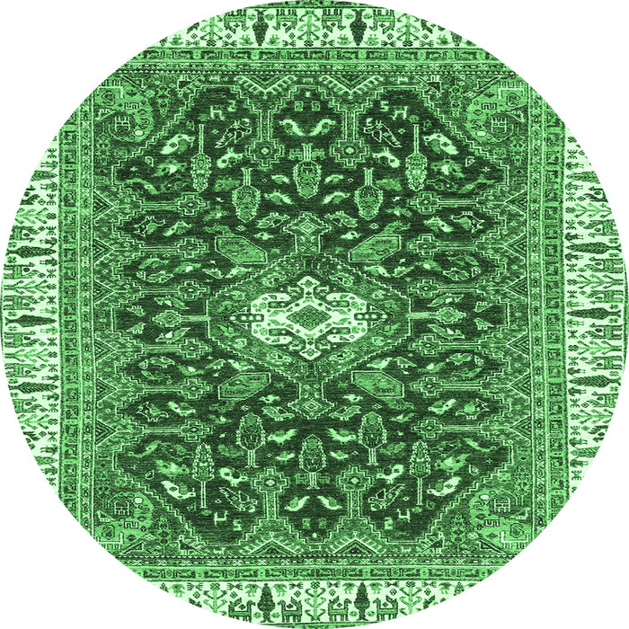 Round Machine Washable Abstract Emerald Green Modern Area Rugs, wshabs2980emgrn