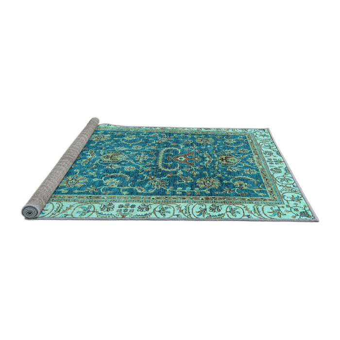 Sideview of Machine Washable Oriental Light Blue Traditional Rug, wshabs2981lblu