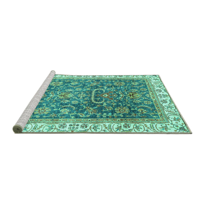 Sideview of Machine Washable Oriental Turquoise Traditional Area Rugs, wshabs2981turq