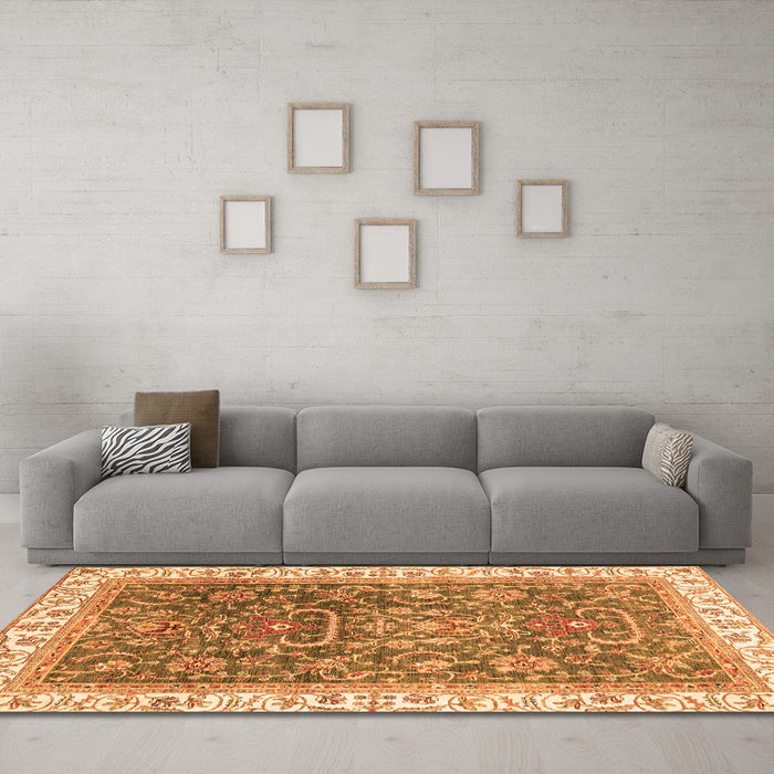 Machine Washable Oriental Orange Traditional Area Rugs in a Living Room, wshabs2981org