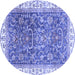 Round Machine Washable Oriental Blue Traditional Rug, wshabs2981blu