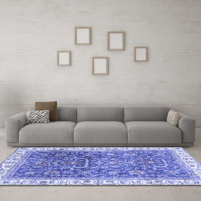 Machine Washable Oriental Blue Traditional Rug in a Living Room, wshabs2981blu