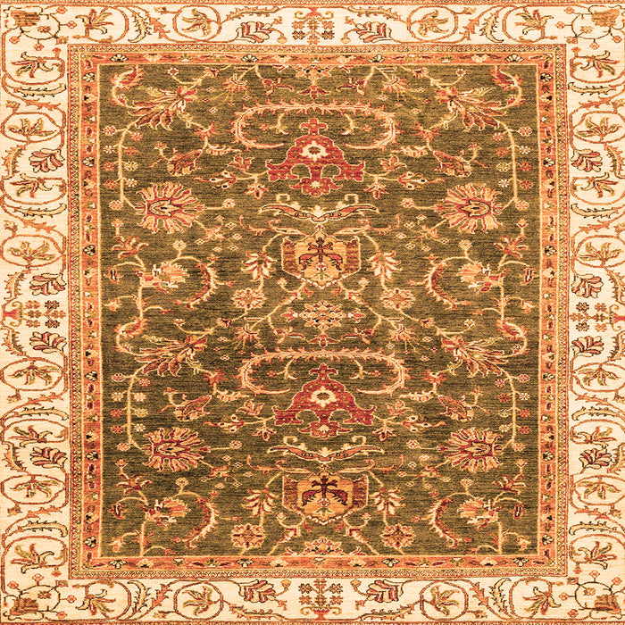 Square Machine Washable Oriental Orange Traditional Area Rugs, wshabs2981org