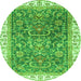 Round Machine Washable Oriental Green Traditional Area Rugs, wshabs2981grn