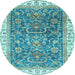 Round Oriental Light Blue Traditional Rug, abs2981lblu