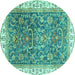 Round Oriental Turquoise Traditional Rug, abs2981turq