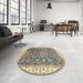 Round Abstract Puce Purple Oriental Rug in a Office, abs2981