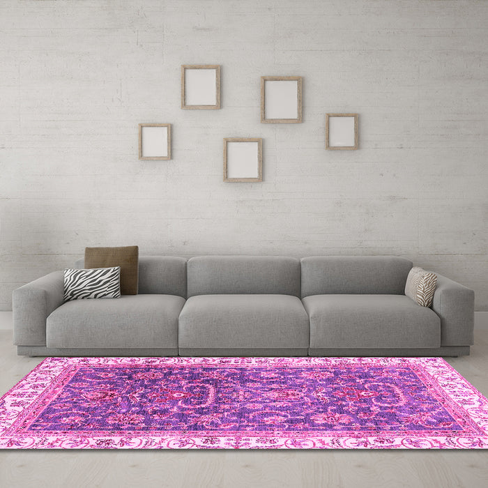 Machine Washable Oriental Pink Traditional Rug in a Living Room, wshabs2981pnk