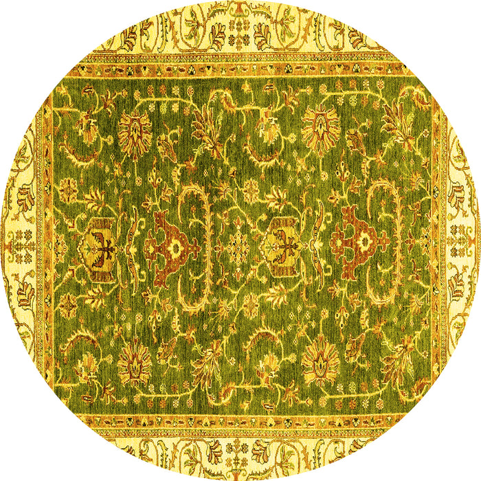 Round Machine Washable Oriental Yellow Traditional Rug, wshabs2981yw