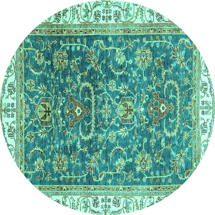 Round Machine Washable Oriental Turquoise Traditional Area Rugs, wshabs2981turq