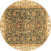 Round Machine Washable Oriental Brown Traditional Rug, wshabs2981brn