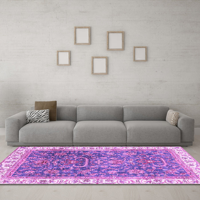 Machine Washable Oriental Purple Traditional Area Rugs in a Living Room, wshabs2981pur