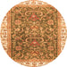 Round Machine Washable Oriental Orange Traditional Area Rugs, wshabs2981org