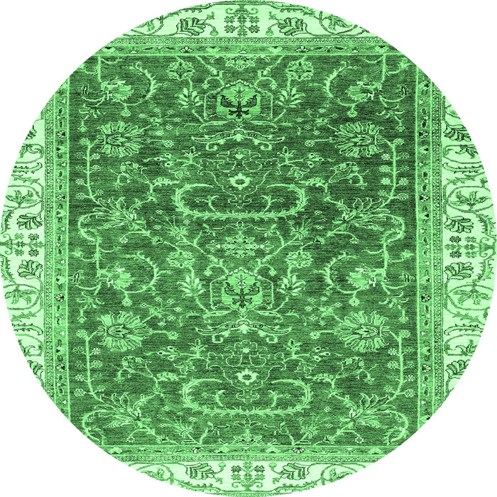 Round Machine Washable Oriental Emerald Green Traditional Area Rugs, wshabs2981emgrn