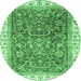 Round Machine Washable Oriental Emerald Green Traditional Area Rugs, wshabs2981emgrn