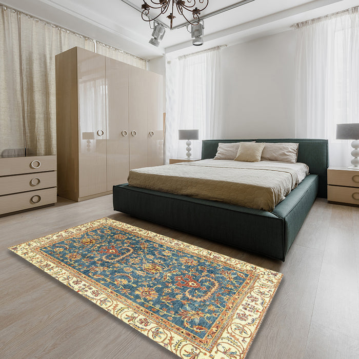 Abstract Puce Purple Oriental Rug in a Bedroom, abs2981