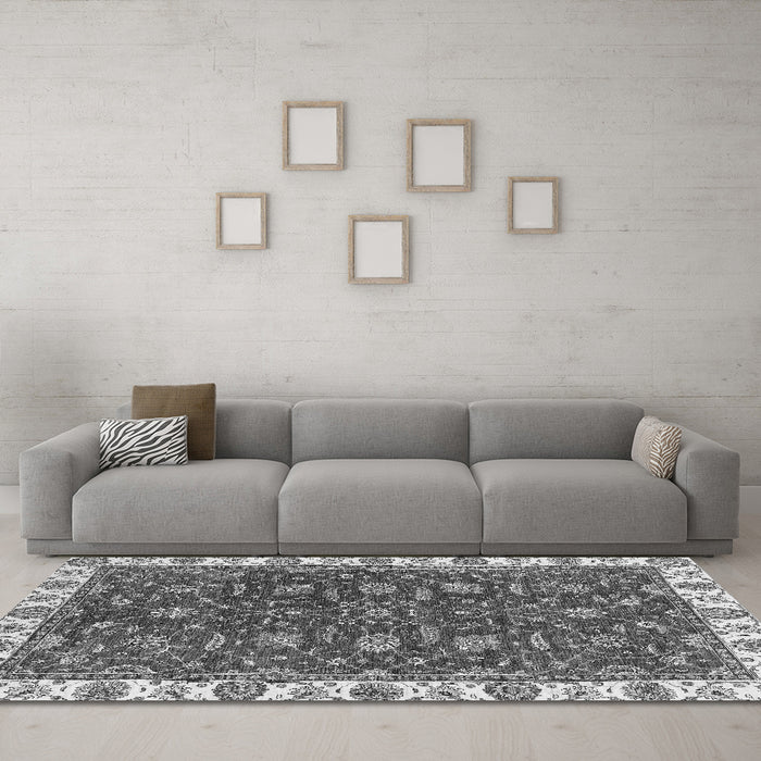 Machine Washable Abstract Gray Modern Rug in a Living Room,, wshabs2982gry