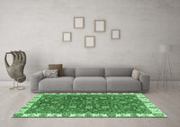 Machine Washable Abstract Emerald Green Modern Rug, wshabs2982emgrn