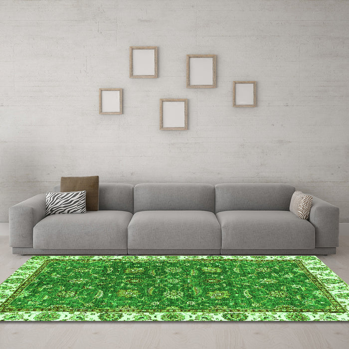 Machine Washable Abstract Green Modern Area Rugs in a Living Room,, wshabs2982grn