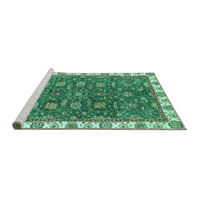 Sideview of Machine Washable Abstract Turquoise Modern Area Rugs, wshabs2982turq