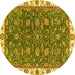 Round Machine Washable Abstract Yellow Modern Rug, wshabs2982yw