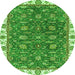 Round Machine Washable Abstract Green Modern Area Rugs, wshabs2982grn