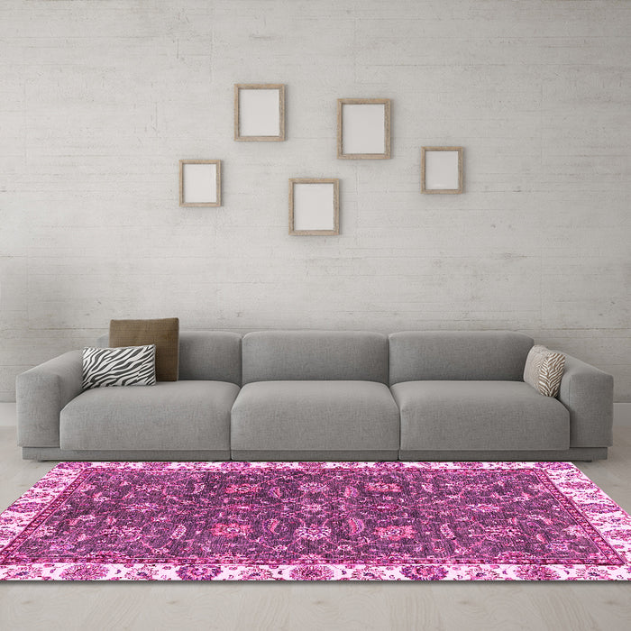 Machine Washable Abstract Pink Modern Rug in a Living Room, wshabs2982pnk