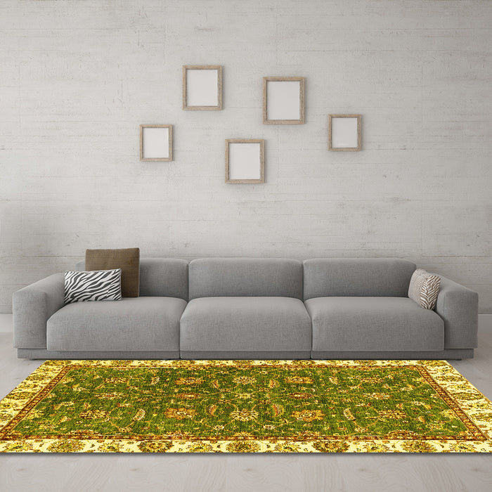Machine Washable Abstract Yellow Modern Rug in a Living Room, wshabs2982yw