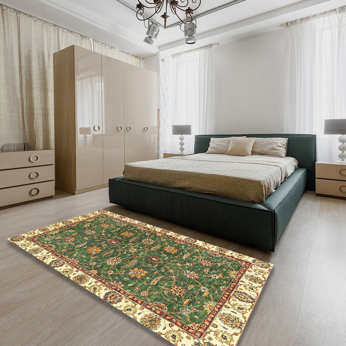 Machine Washable Abstract Avocado Green Rug in a Bedroom, wshabs2982