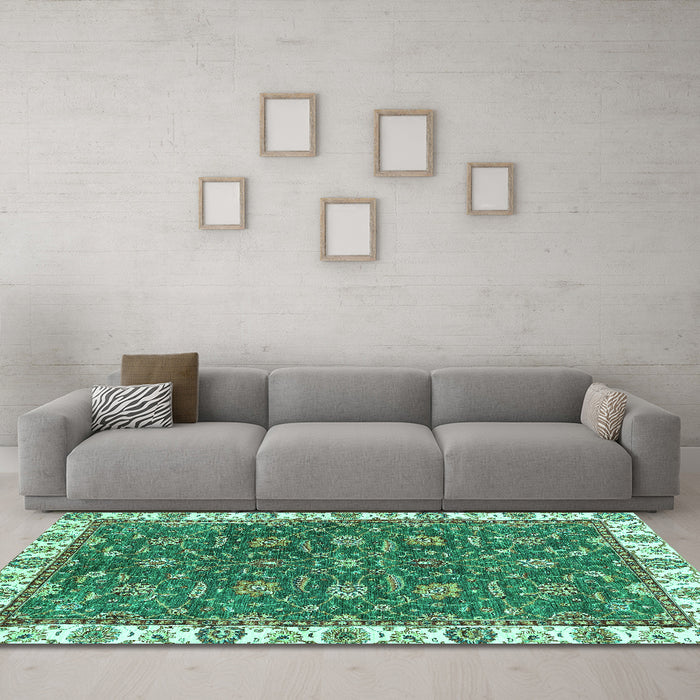 Machine Washable Abstract Turquoise Modern Area Rugs in a Living Room,, wshabs2982turq