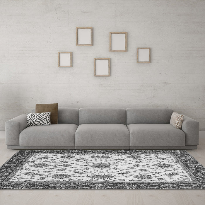 Machine Washable Abstract Gray Modern Rug in a Living Room,, wshabs2983gry