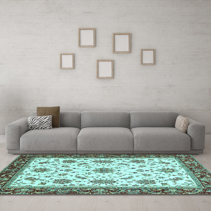 Machine Washable Abstract Light Blue Modern Rug in a Living Room, wshabs2983lblu