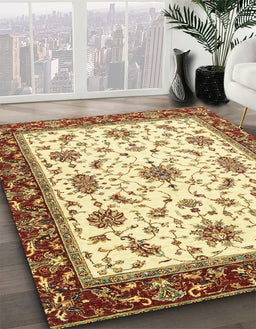 Abstract Mustard Yellow Modern Rug in Family Room, abs2983