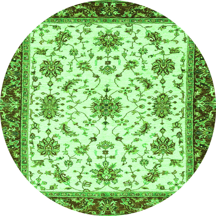 Round Machine Washable Abstract Green Modern Area Rugs, wshabs2983grn