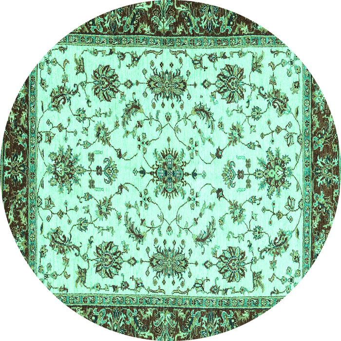 Round Machine Washable Abstract Turquoise Modern Area Rugs, wshabs2983turq