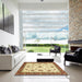 Square Abstract Mustard Yellow Modern Rug in a Living Room, abs2983